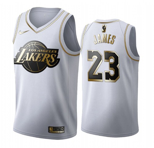 Men's Los Angeles Lakers #23 LeBron James White 2019 Golden Edition Stitched Jersey Men's Los Angeles Lakers #23 LeBron James White 2019 Golden Edition Stitched Jersey